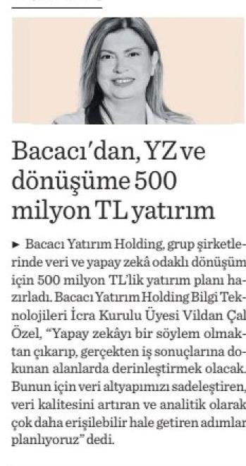 Bacacı’dan YZ ve dönüşüme 500 milyon TL yatırım