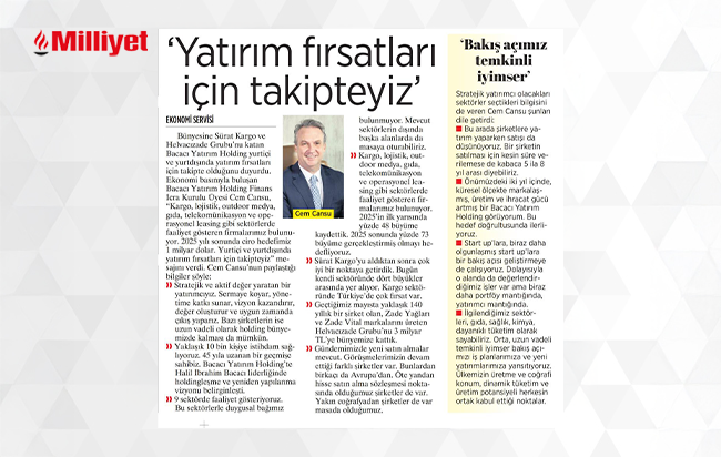 Yatırım fırsatları için takipteyiz