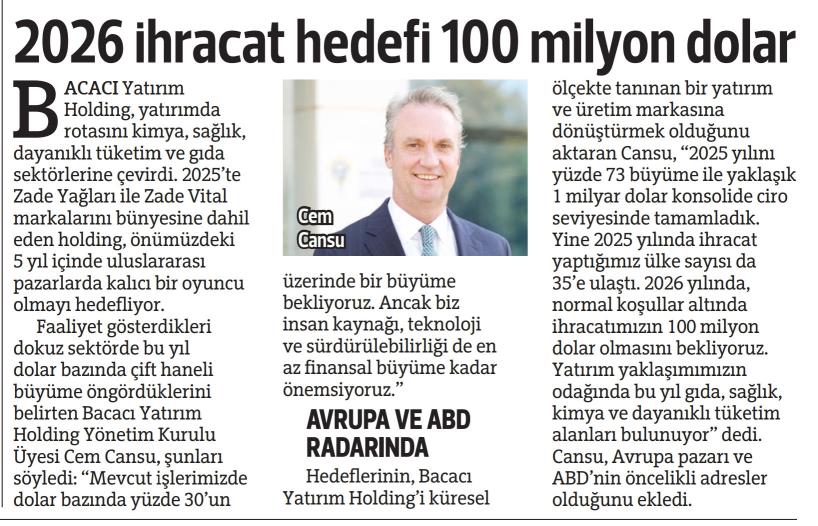 2026 ihracat hedefi 100 milyon dolar