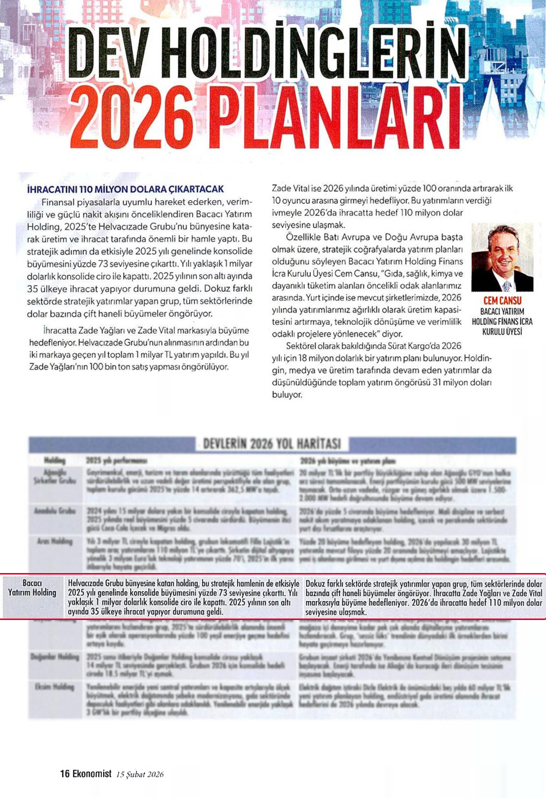 Holdinglerin 2026 Planları