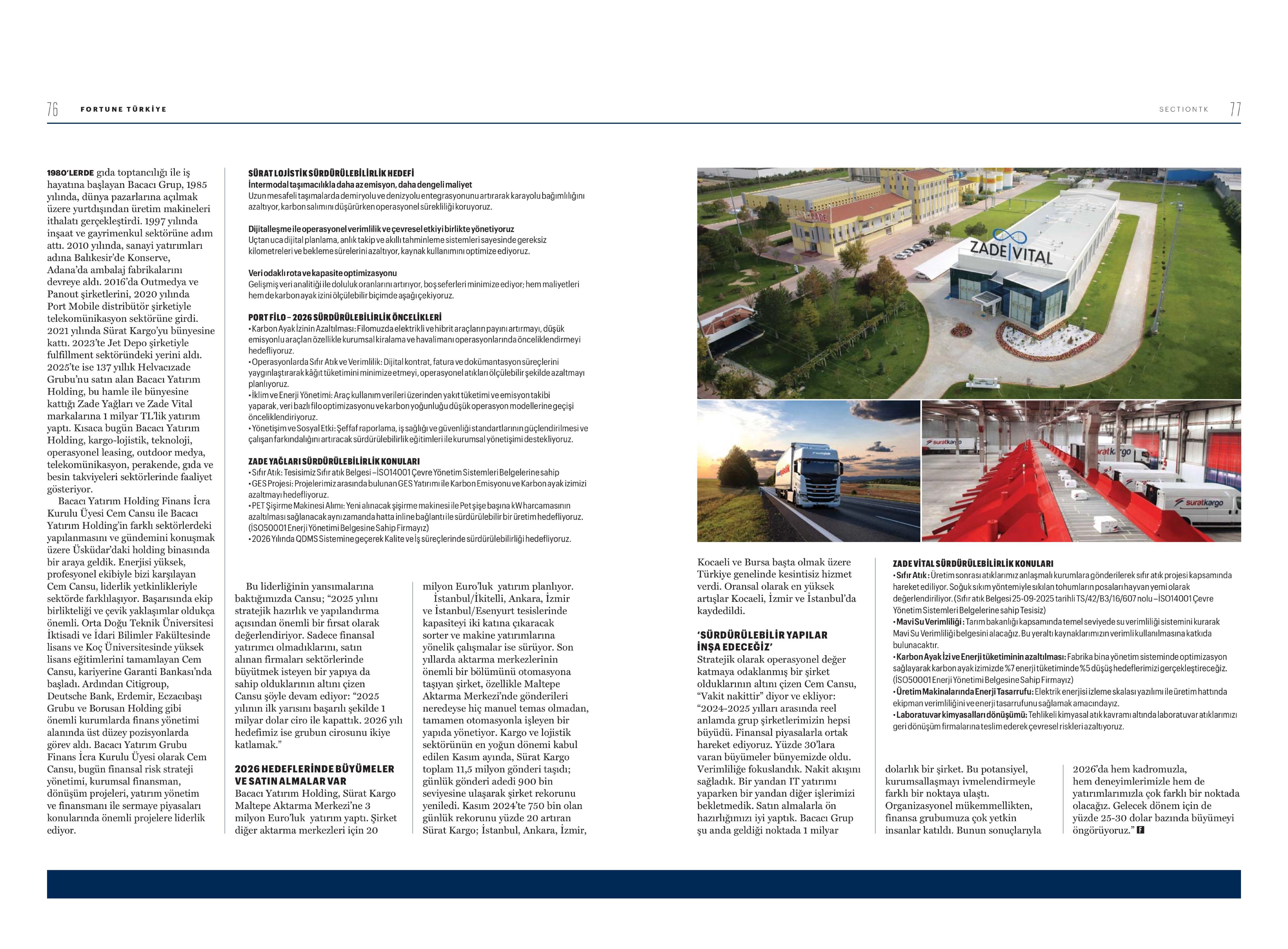 Fortune’da yayımlanan 'Küresel rekabete ve sürdürülebilirliğe odaklıyız' içeriği (2. sayfa)